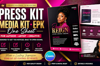 design professional press kit media kit epk one sheet for author artist on canva