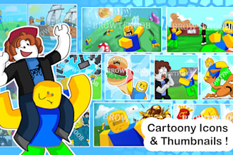 make custom cartoony roblox thumbnails and icons