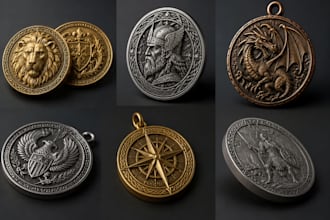 do stl file model for 3d pendant medallion cnc  challenge coin design