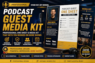 design a professional podcast guest one sheet, media kit,guest info page booking