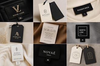 design clothing label, hang tag, neck label, clothing tag and wash care label