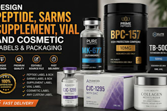 design peptide, sarms, supplement, vial and cosmetic labels and packaging