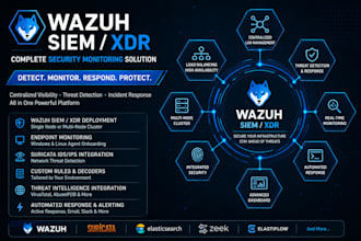deploy, configure wazuh siem, suricata, grafana, elastic search and threat alert