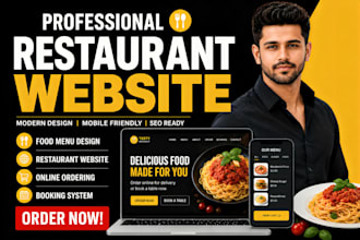 create restaurant website with online ordering, food menu and booking