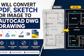 convert PDF, sketch or image to autocad dwg drawing
