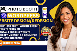 design 360 photo booth wordpress website, rental booking website or redesign