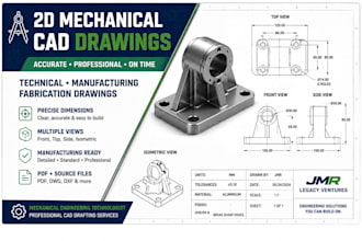 create 2d mechanical cad drawings and technical drawings