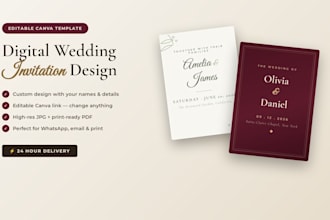 design a digital wedding invitation in canva, editable template