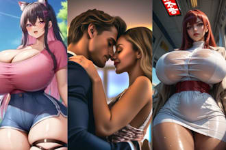 draw semi realistic anime character design, nsfw art