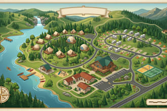 design custom 2d and 3d campground map, rv park, resort, glamping and campsite