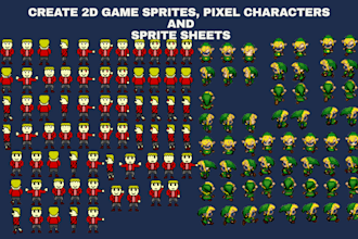 create 2d game sprite, pixel characters and sprite sheets