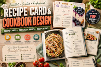 design recipe cards, cookbook, and recipe book