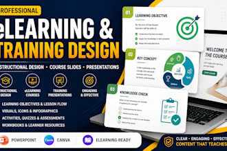 design elearning courses and curricullum, training presentations and slides
