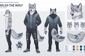 draw furry reference sheet, fursona ref sheet, anthro oc and character design