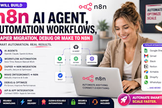 build n8n ai agent, automation workflows, zapier migration, debug or make to n8n