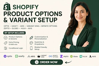 setup shopify product option optis easify aris variant king infinite zepto