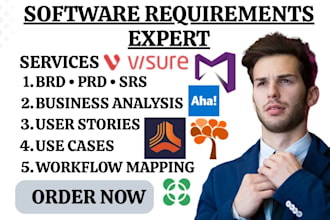 analyze software requirements, create brd, prd, srs and user stories