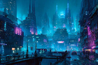 draw illustration of futuristic cyberpunk city