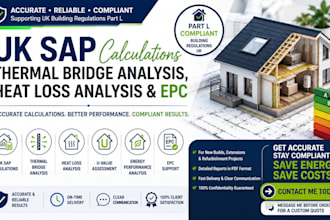 do UK sap calculation, thermal bridge analysis, heat loss analysis and epc