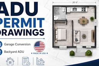 design adu permit drawing, garage conversion plan and backyard adu floor plan