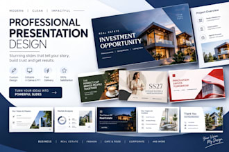 design real estate investor pitch deck, powerpoint and canva brochure