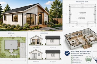 create foundation plan, site, elevation and adu permit residential building plan