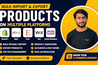 bulk import export products on shopify, ebay, etsy, wix, temu, woocommerce