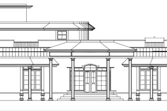do 2d building design with elevation and explanation