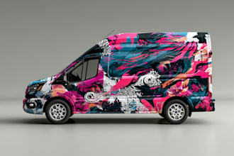 draw car wrap design, vehicle wrap design, van wrap design