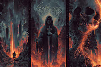 create dark art, metal, gothic illustration