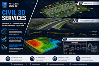 create site grading plans, corridor modeling, earthwork calculations in civil 3d