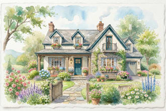 create house and building photo into watercolor art