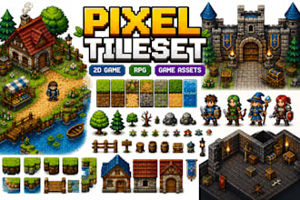 create custom pixel art tileset character and game environment for your 2d game