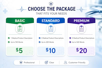 write professional medical product descriptions and copy