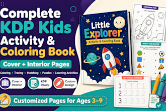 design KDP kids activity book, coloring book and worksheets