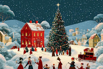 create a christmas caricature, holiday card, winter cartoon