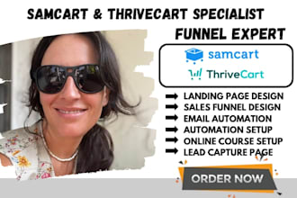 create samcart thrivecart landing page samcart funnel automation online course
