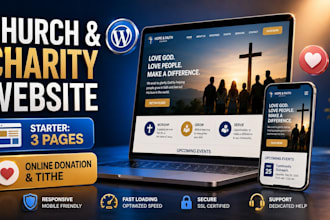 design a modern church, charity, and non profit website with donation system