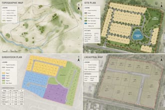 prepare topographic, site plans, subdivision and cadastral maps