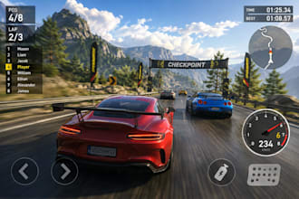 create a professional custom car racing game for PC and mobile