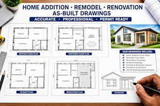 do home addition floor plan, remodel, renovation as built drawings