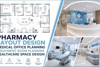 create pharmacy space layout, medical office layout with treatment room planning