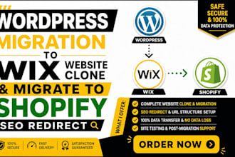 wordpress migration to wix website clone and migrate to shopify SEO 301 redirect