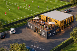 design shipping container retail stores with realistic renders