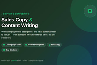 write sales copy website content and product descriptions