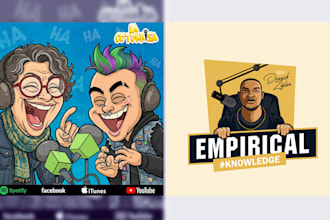 design illustrated cartoon podcast cover art for spotify