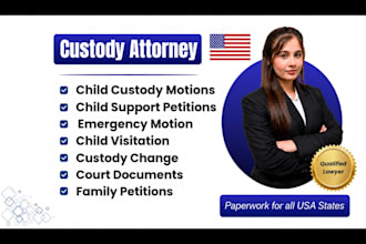 draft legal motions and petitiions on divorce, child custody, and alimony