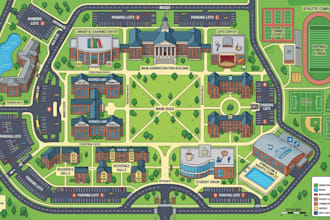create university, campground, rv park map event, navigation and school map