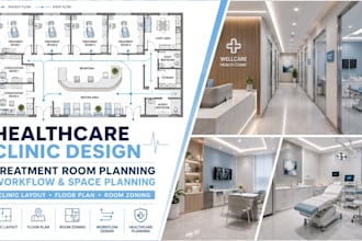 design healthcare layout, clinic layout, treatment layout with rooms workflow