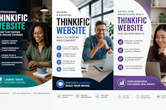 design a  high focused thinkific website, course funnel and membership platform